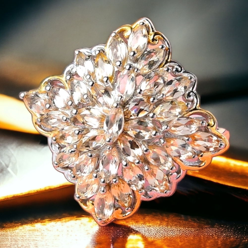 NWT NATURAL IMPERIAL TOPAZ RING IN PLATINUM & YG OVER STERLING SILVER SZ 8.0